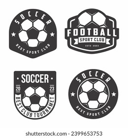 Set of Football Club badge emblem, Football tournament logo and Soccer ball