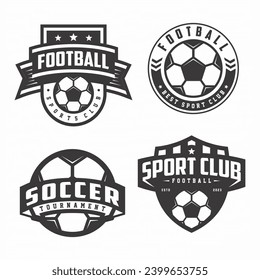Set of Football Club badge emblem, Football tournament logo and Soccer ball