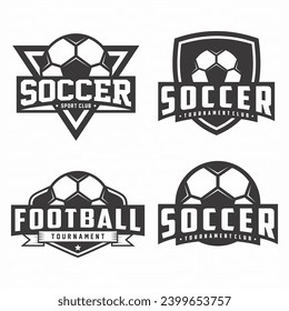 Set of Football Club badge emblem, Football tournament logo and Soccer ball