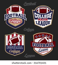 Set of football college league badge logo with four color design. Suitable for T-shirt apparel design. Vector illustration