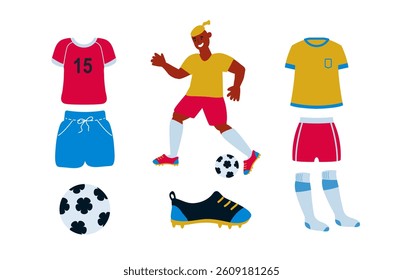 Set of football equipment , football player.