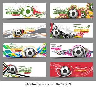 Set Of Football Event Banner Header Ad Template Design. 