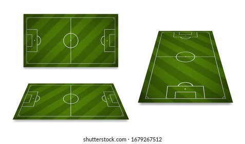 A set of football fields with different perspective views on a white background,Vector and Illustration.