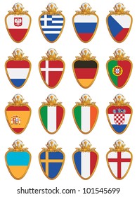 set of football flag shields for european tournament , isolated on white