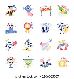 Set of Football Flat Sticker Icons

