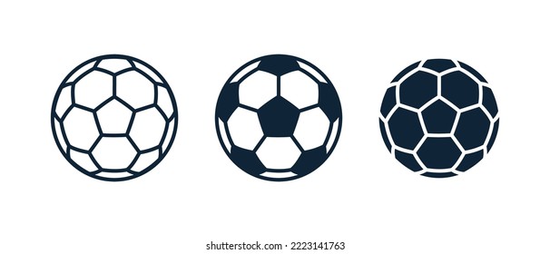 Set of football game ball icons. Classic soccer ball icon on isolated background. Outline icons. Vector illustration.