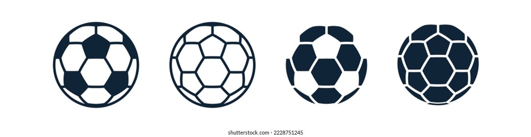 Set of football game ball icons. Classic soccer ball icon on isolated background. Outline icons. Vector illustration.