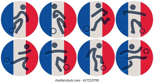 Set of football icons on French flag background