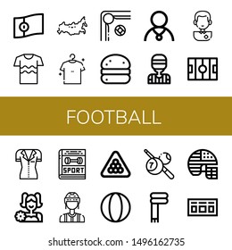 Set of football icons such as Portugal, Shirt, Russia, Billiard, Bola de berlim, Athlete, Referee, Soccer player, Hockey pitch, Cheerleader, Sport, Ball, Scarf, Football helmet , football