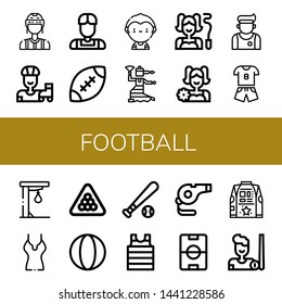 Set of football icons such as Referee, Roller skate, Athlete, Rugby, Soccer player, Flamenco, Gymnast, Cheerleader, Sport, Punching ball, Shirt, Billiard, Ball, Baseball ball , football