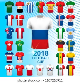 Set of football jerseys for 2018 soccer championship cup. National flag T-Shirts. Vector,