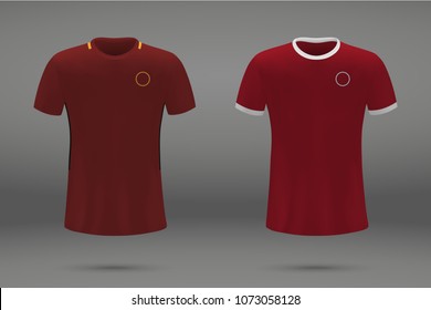 set of football kit of Roma and Liverpool, t-shirt template for soccer jersey. Vector illustration