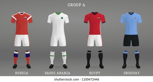 Set of football kit, shirt template for soccer jersey. Vector illustration