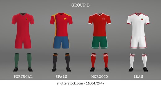 Set of football kit, shirt template for soccer jersey. Vector illustration