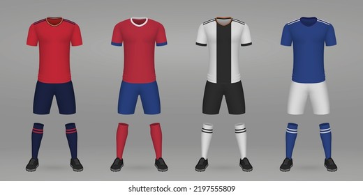 Set of football kit, Spain, Costa Rica, Germany, Japan shirt template for soccer jersey.