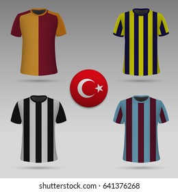 set of football kit of Turkish clubs, t-shirt template. soccer jersey. Vector illustration