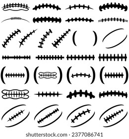 Set of football laces silhouettes, football laces vector, Football seams