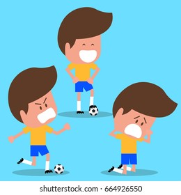 Set Of Football Player Character. Brazil Soccer Player. National Brazil. Cartoon Flat Design. Vector Illustration