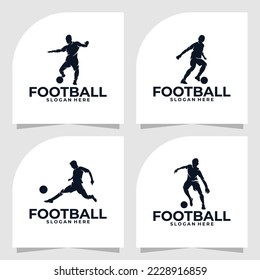 set of football player logo vector design silhouette
