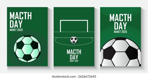 set of football poster, card, banner, flayer, cover template design with copy space, can be use for match day,  sport football background minimalist in flat style.