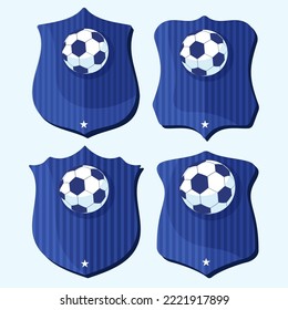 Set Of Football Shield Badge Against Pastel Blue Background.