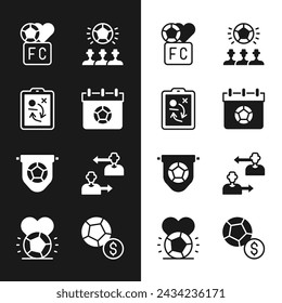 Set Football or soccer calendar, Planning strategy concept, Fan club football, Soccer, flag pennant, Substitution player,  and  icon. Vector