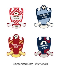 Set of football soccer crests logos with ribbons and soccer ball. EPS 10 vector