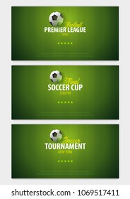 Set of Football or Soccer design banners. Soccer championship. Vector ball. Vector illustration