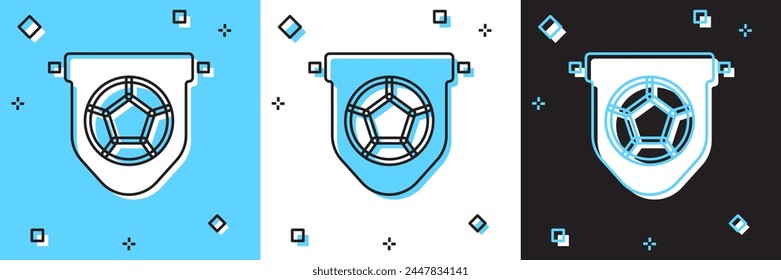 Set Football or soccer flag pennant icon isolated on blue and white, black background.  Vector