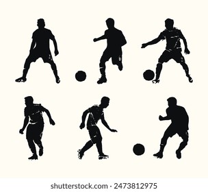 set of football (soccer) hand drawn players silhouette vector Illustration