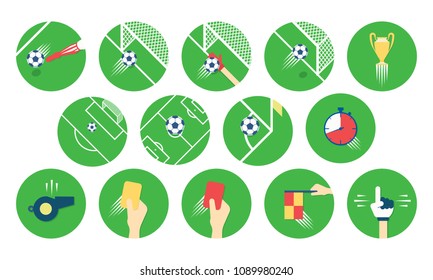 Set Of Football / Soccer Icons. Rounded Sports Icons In Flat Style. Vector Illustration.