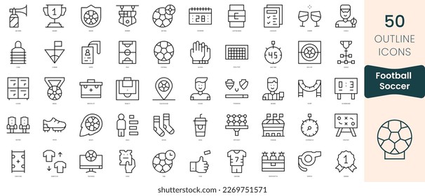 Set of football soccer icons. Thin linear style icons Pack. Vector Illustration