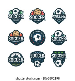 set of football, soccer logos. sport emblems, badges, design elements, logotype templates vector illustration