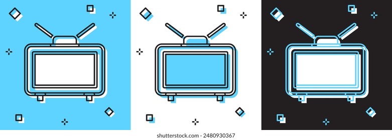 Set Football soccer match on TV icon isolated on blue and white, black background. Football online concept.  Vector