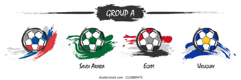 Set of football or soccer national team group A . Watercolor paint art design . Vector for international world championship tournament cup 2018 .