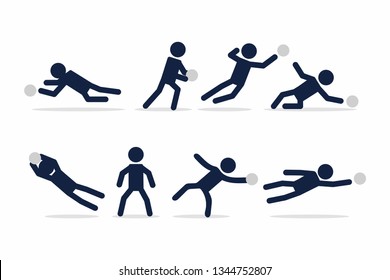 Set of football or soccer player, Goalkeeper actions poses stick figure.