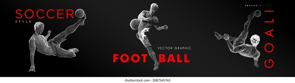 A set of football, soccer players drawing by white lines with text on dark-gray background
