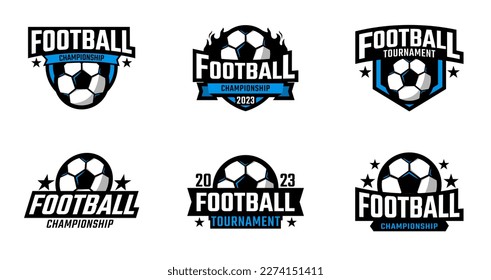 Logotipo del juego de fútbol deportivo. Tarjeta deportiva para torneo o club. Plantilla vectorial Emblem