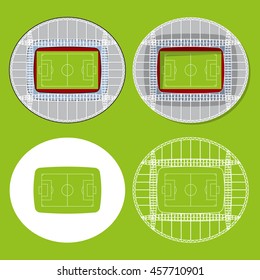 Set of football stadiums or soccer arena. Football venue icons in flat design. Football stadium top view. Arsenal Stadium. Vector Illustration. 