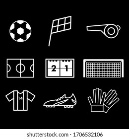Set the football theme icon. The soccer theme icon line art. Minimalist outer lines. The outer line icon in a minimalist style