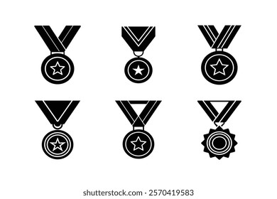 Set of Football Trophy and Medal silhouette