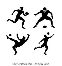 Set of football vector silhouette different type of football on white background