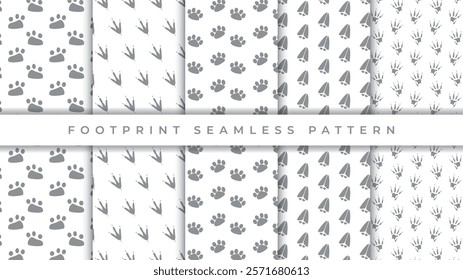 set of footprint seamless pattern background vector template design
