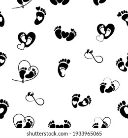 Set of footprint, vector seamless pattern illustration