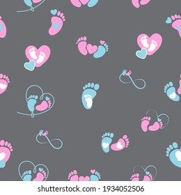 Set of footprint, vector seamless pattern illustration