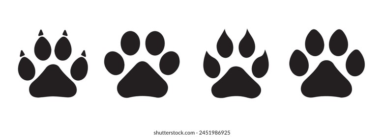 Set of Footprints dog and cat with claw. Imprint legs symbol. Vector illustration.