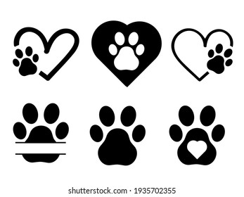 Set of footprints and hearts with dog paw. Vector stock illustration for banner