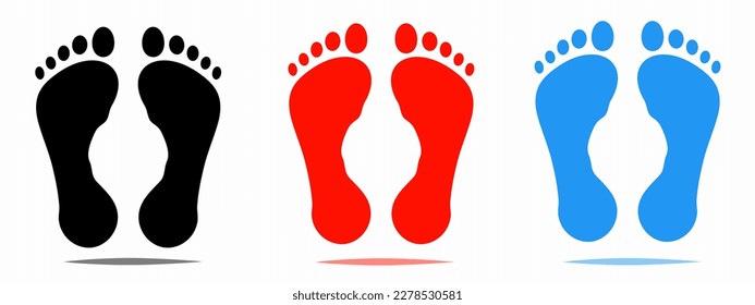 Set of footprints icon with shadow. Vector illustration.