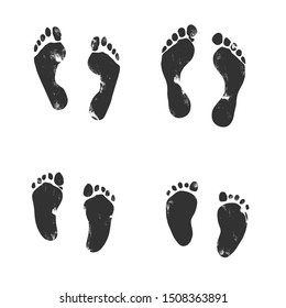 Set of Footprints isolated on white.Children, woman, man.Vector illustration.