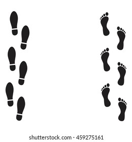 Set of footprints and shoes, vector
